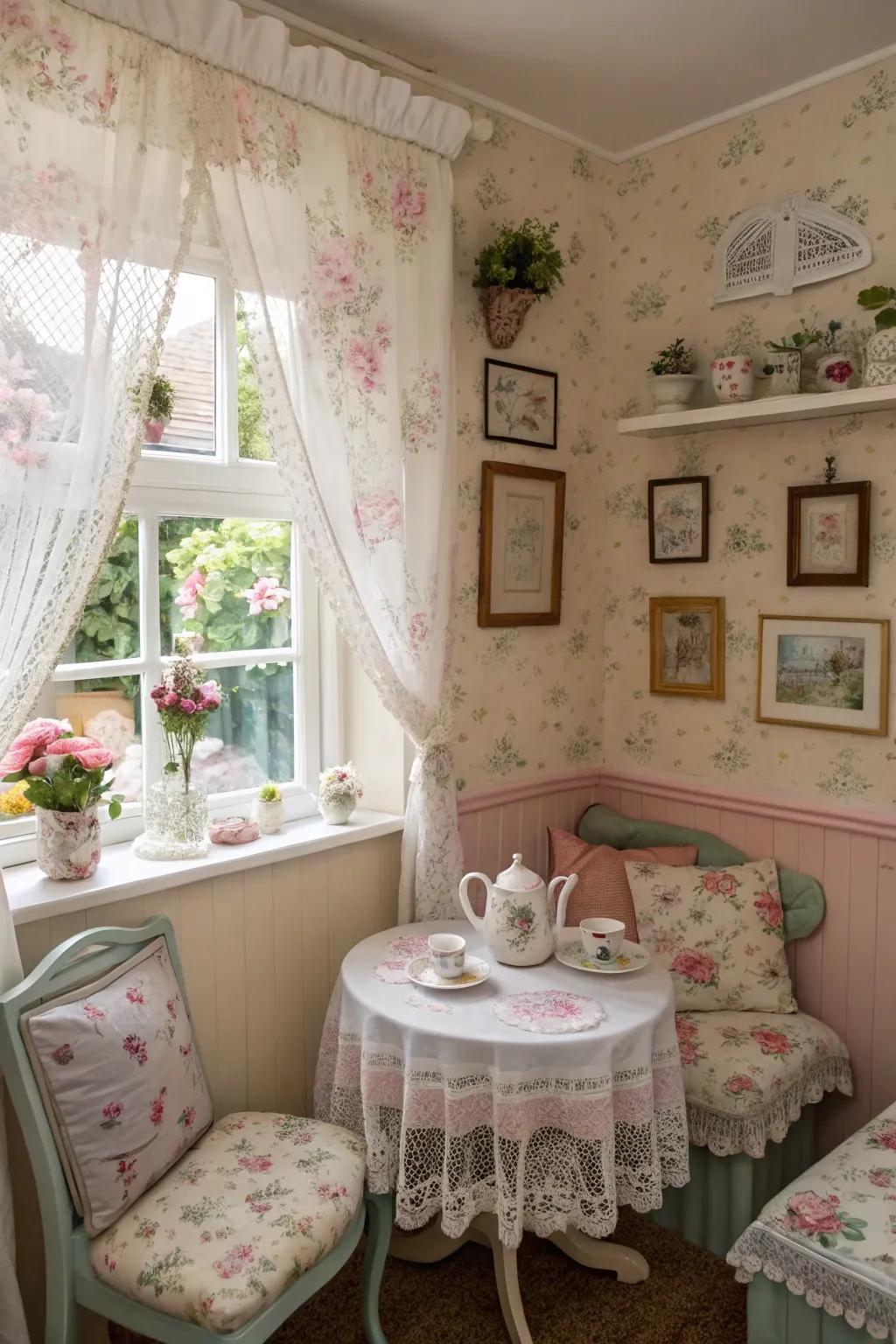 Cottage-style decor adds coziness and charm to your tea room.
