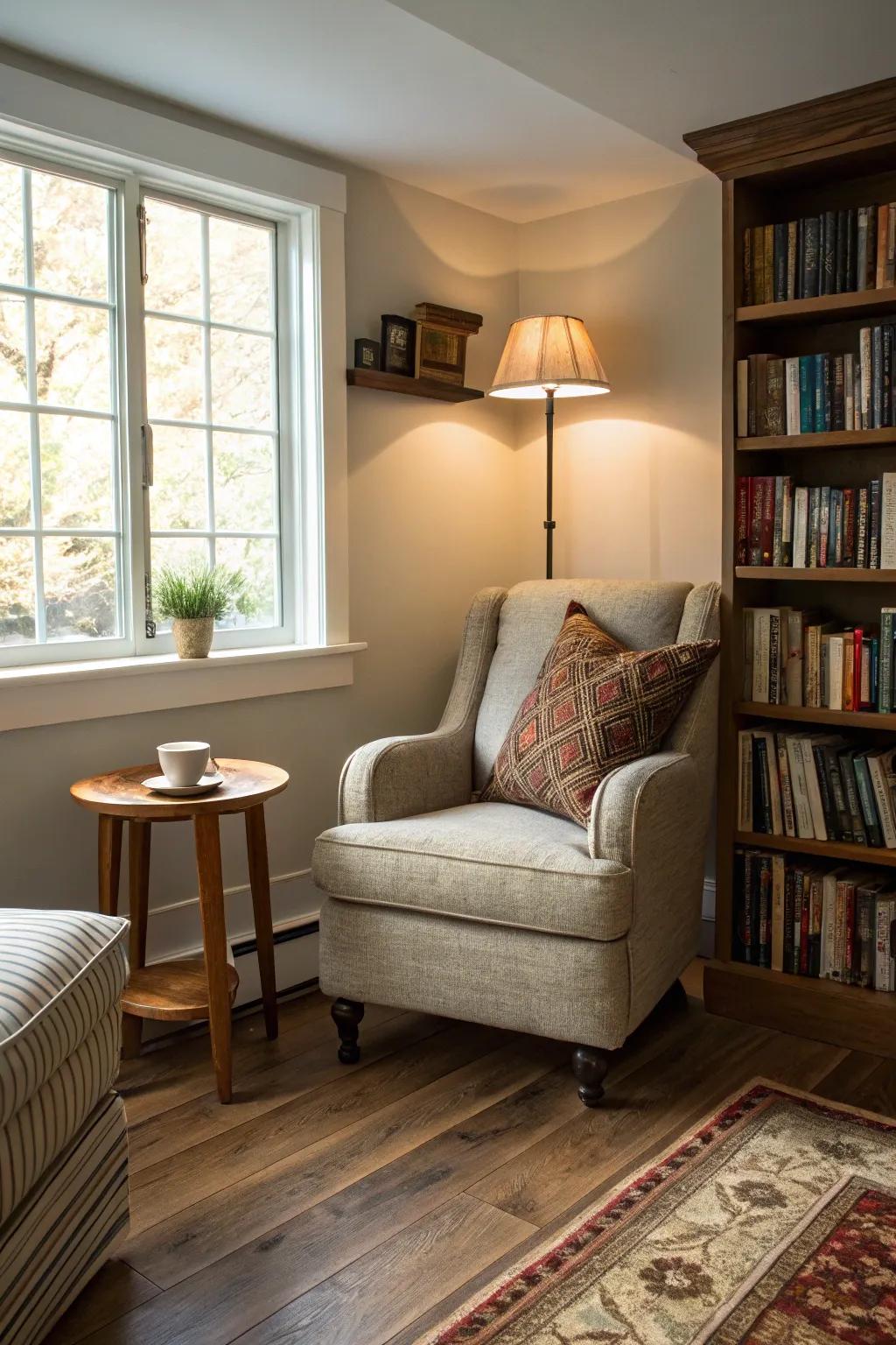 A peaceful reading spot in your walkout basement can serve as your personal sanctuary.