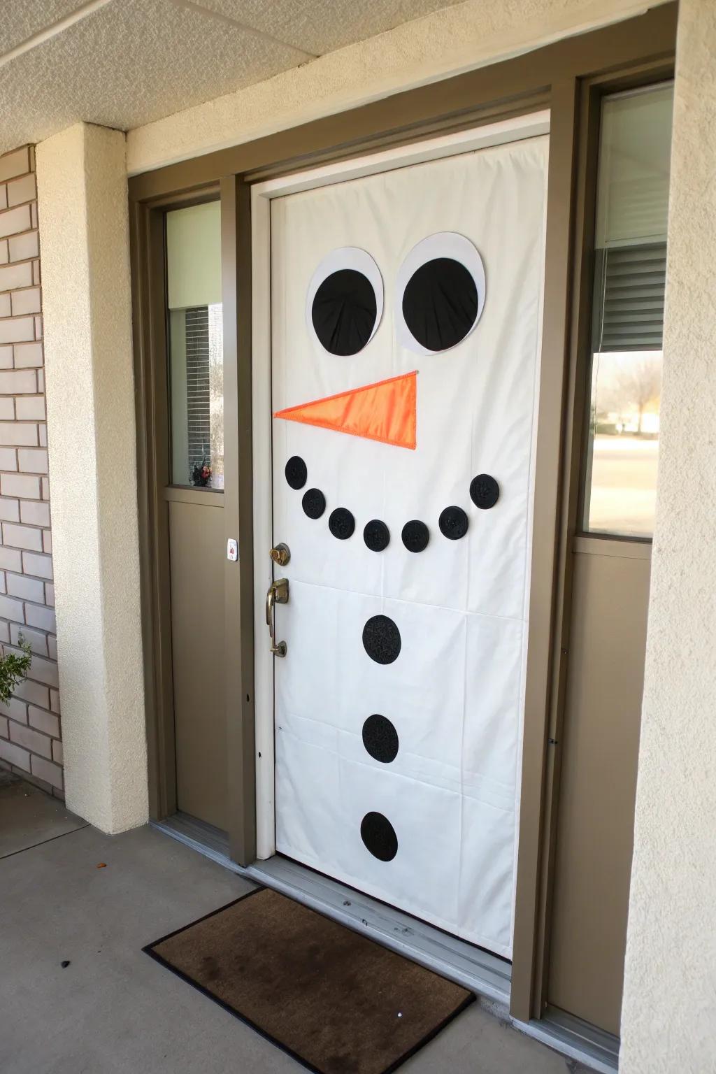 A classic snowman face brings a nostalgic feel to your entryway.