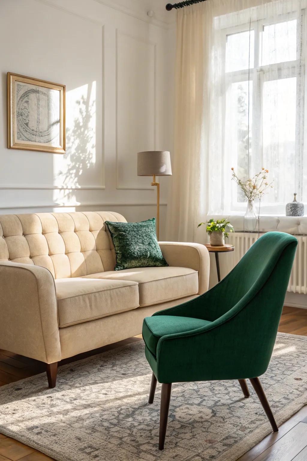 Contrasting hues bring an energetic vibe to this cozy living space.