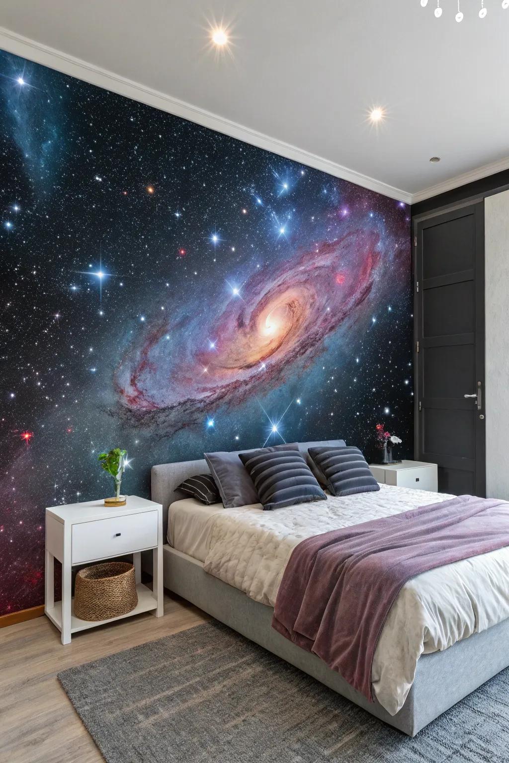 A galaxy mural will take your room on a journey to the stars.