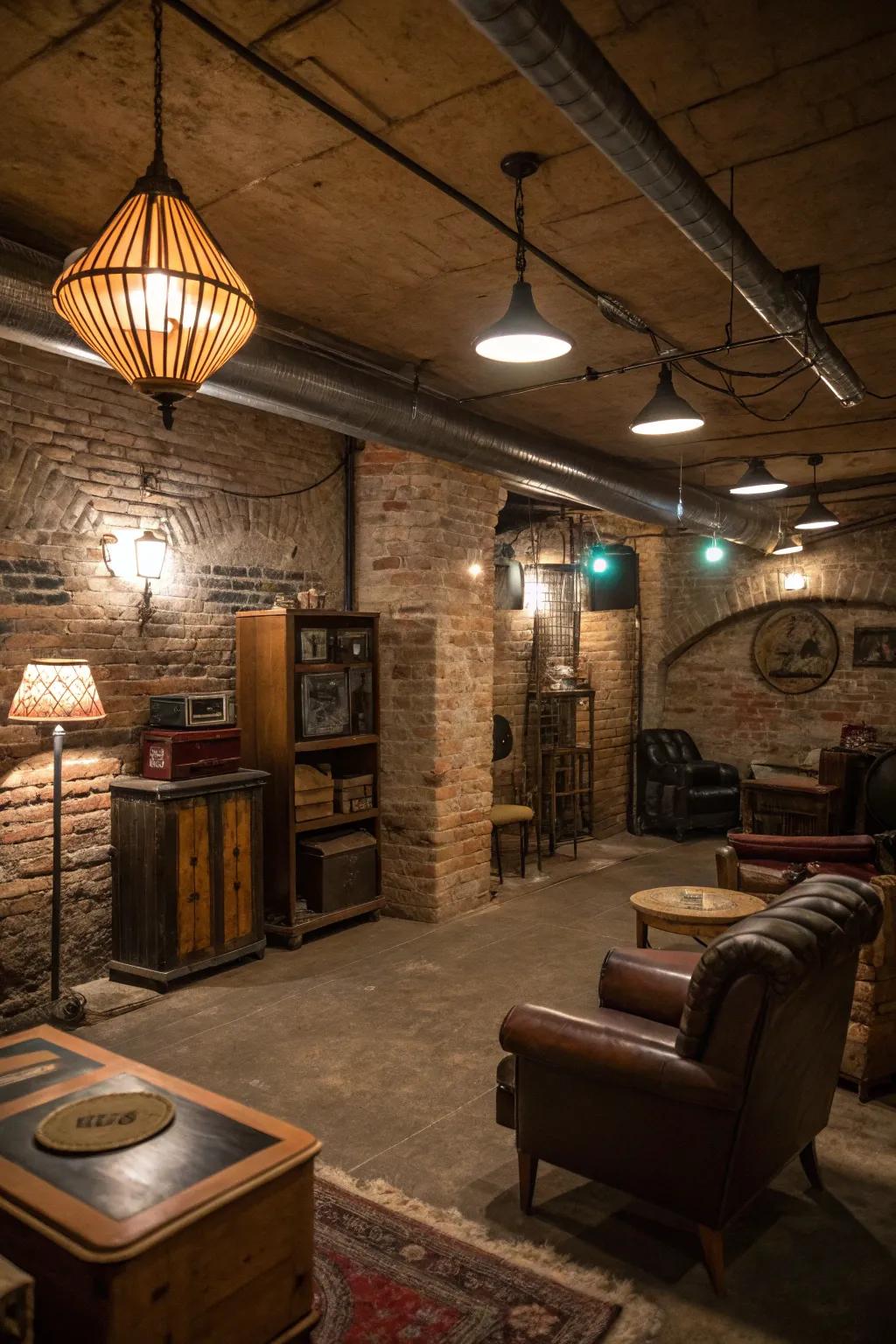 Exposed brick walls set up a rustic and historical mood in your speakeasy.