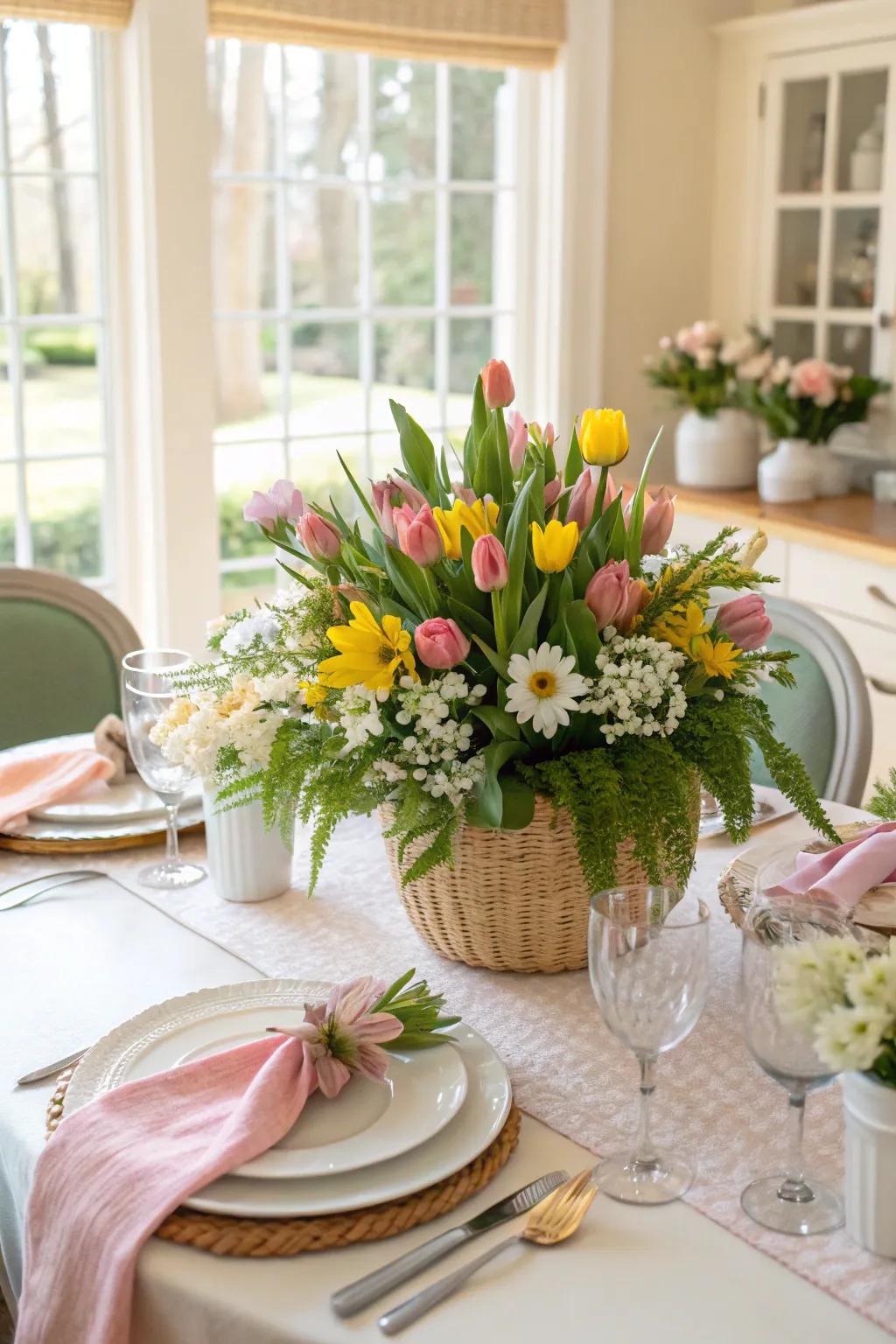 A lively floral centerpiece ideal for spring.