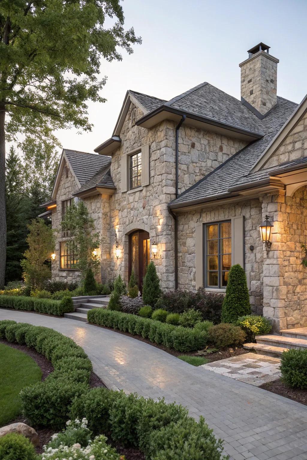 A home transformed into a stone-clad masterpiece with full faux rock panel siding.