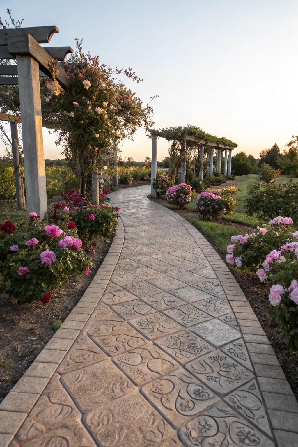 Capture the classic beauty of stone with a stamped concrete walkway.