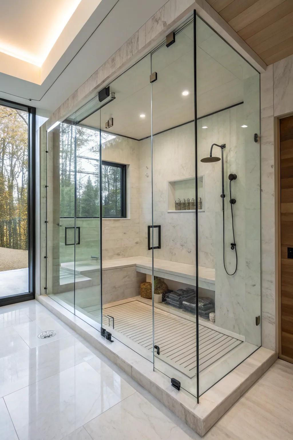A contemporary steam shower showcasing minimalist design principles.