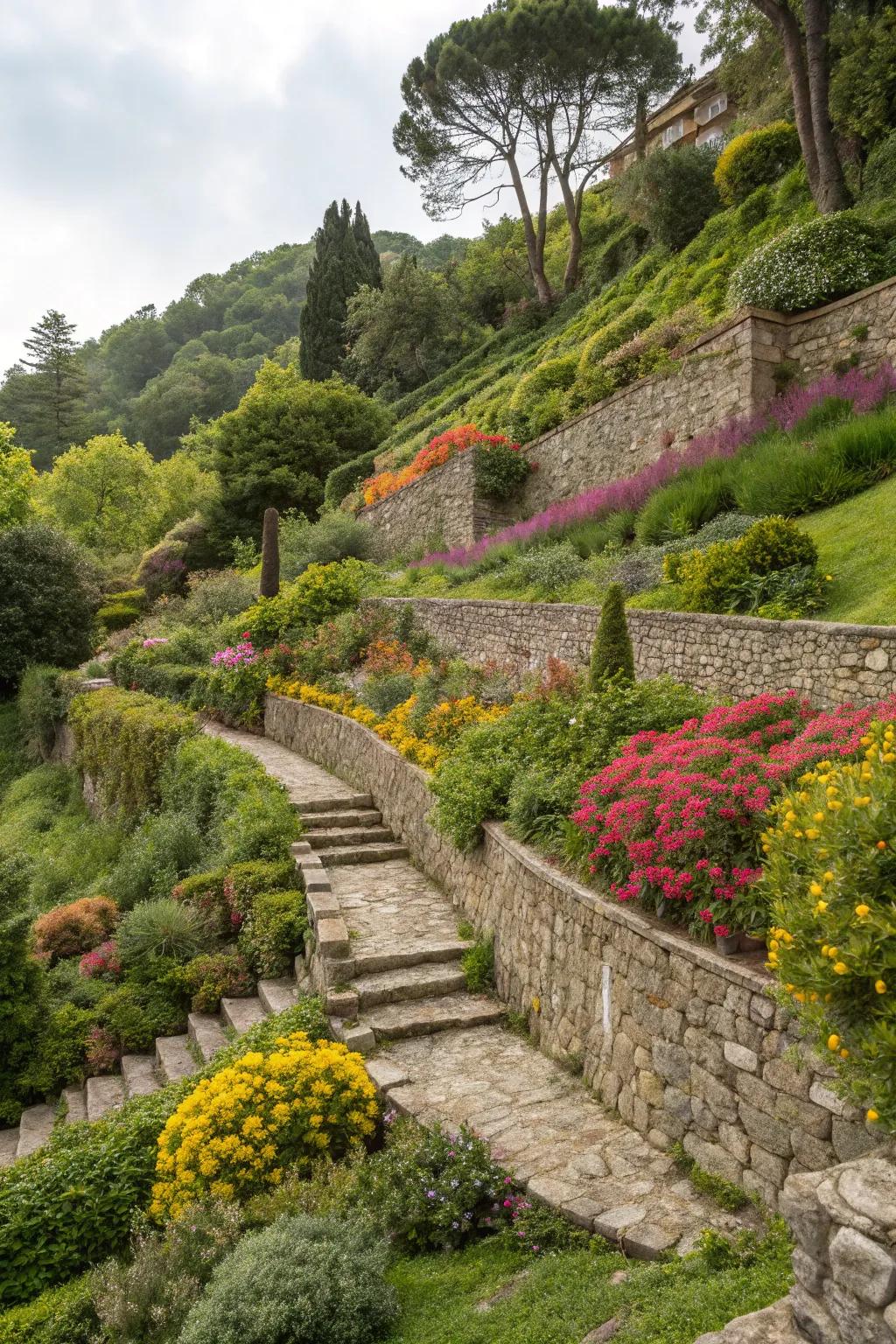 Terraces make steep slopes accessible and beautiful.
