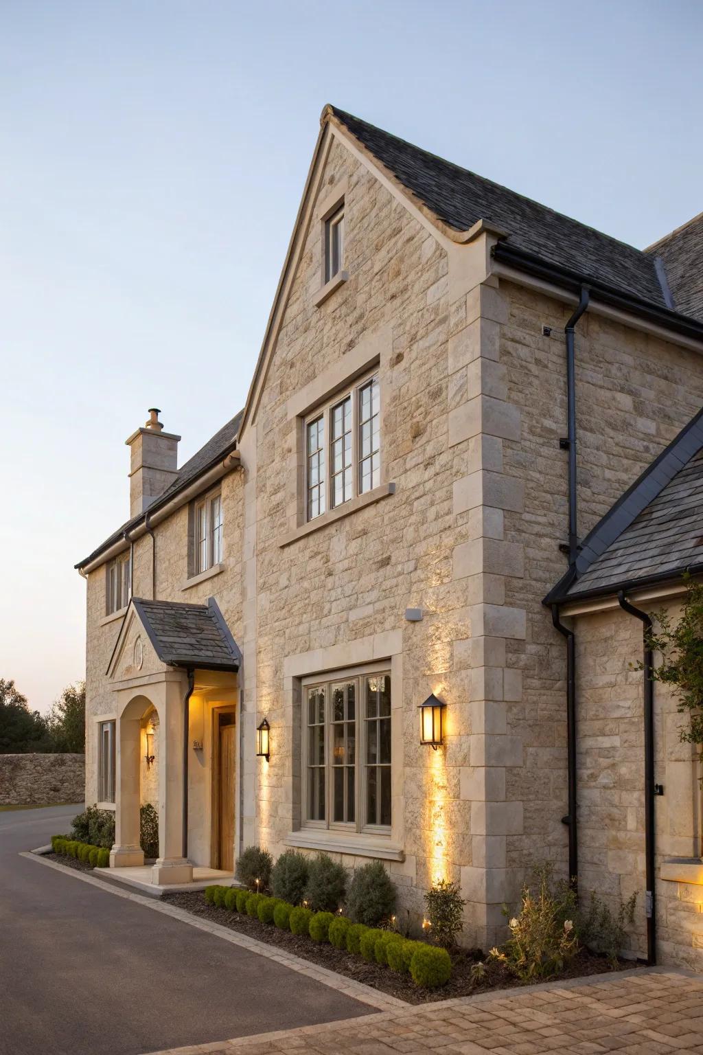 A traditional house featuring a natural limestone stone facade.