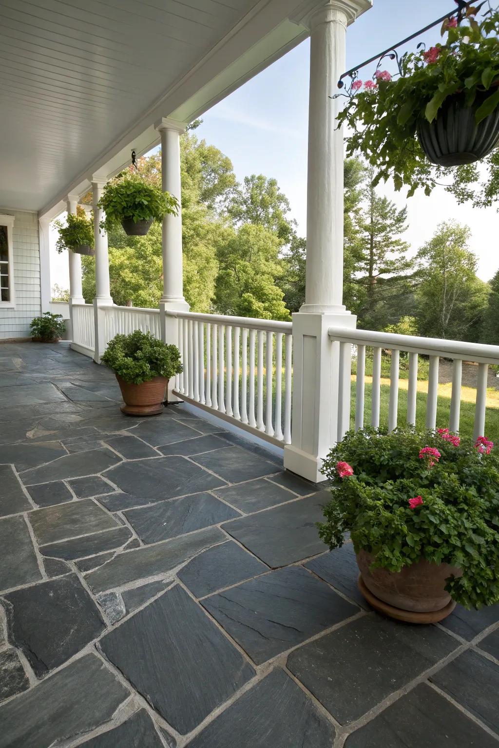 Gray flatstone brings enduring beauty to any porch setting.