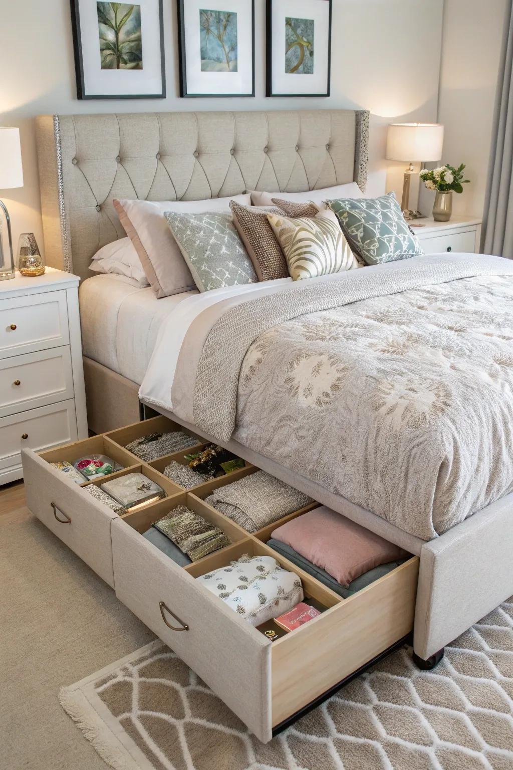 Keep your space neat by using under-bed drawers.