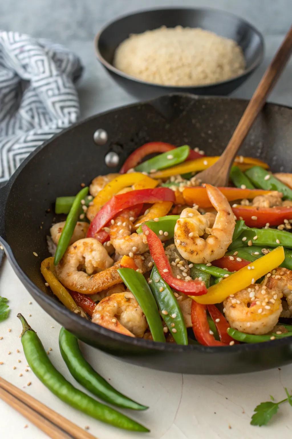Tangy shrimp saut&eacute;, a fast and lively meal.