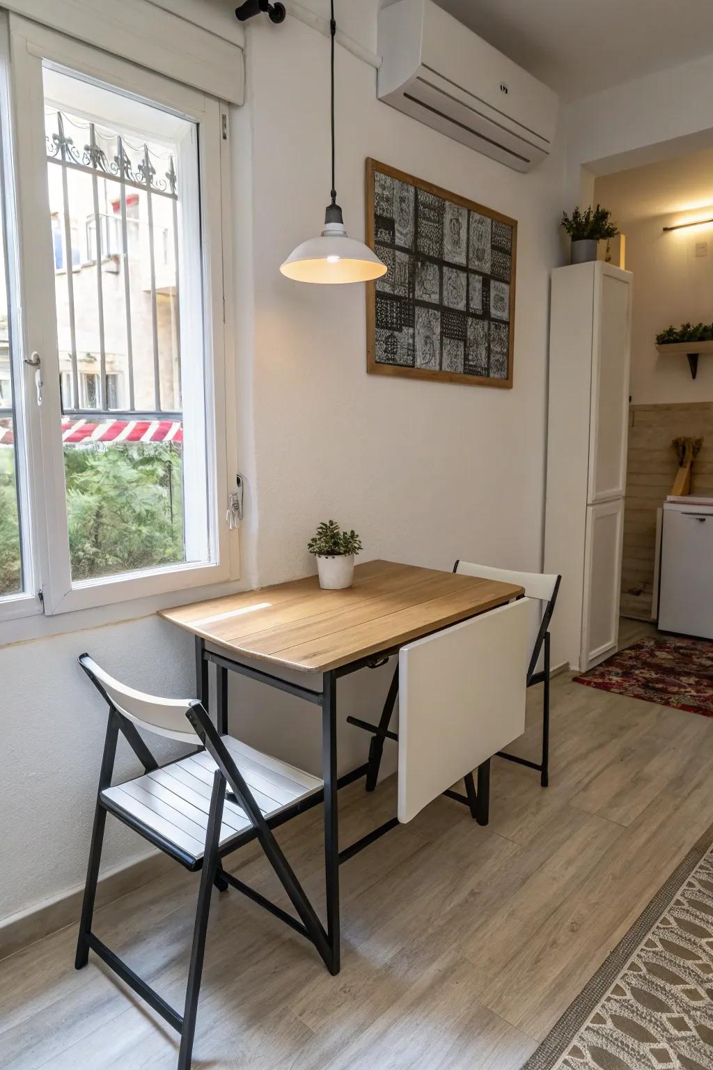 Fold-away tables are excellent for flexible eating areas.