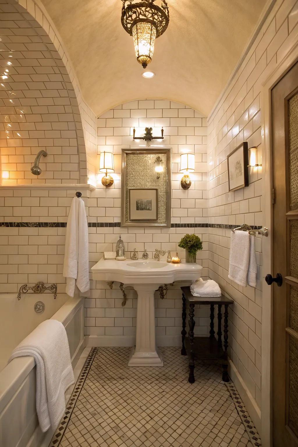 In a bathroom, classic white subway tiles provide a timeless, energizing aesthetic.