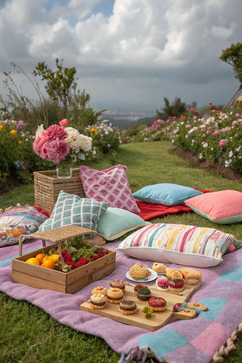 A comfortable garden picnic layout ideal for summertime unwinding.