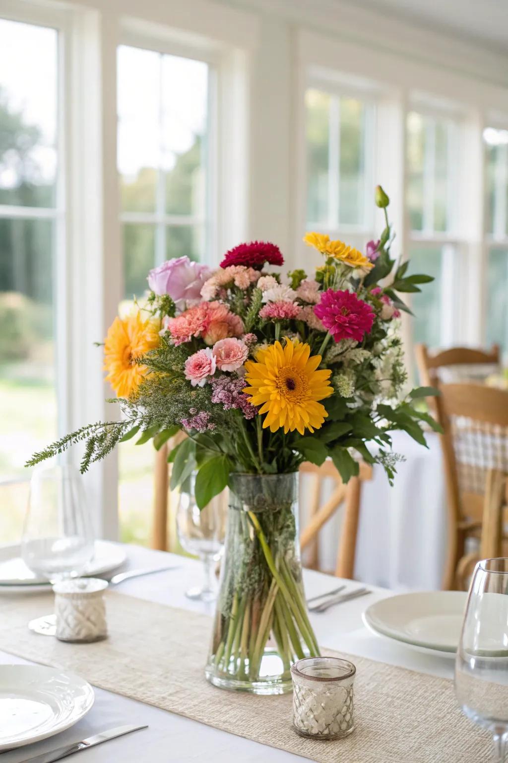 Bright floral arrangements bring vibrancy and life to your table.