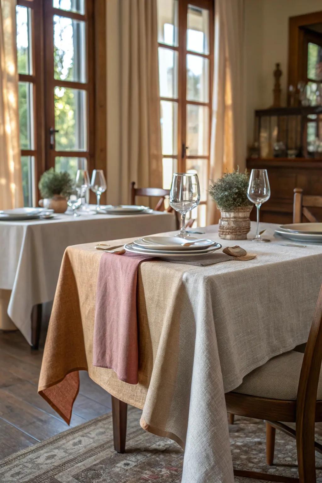 Layered linen creates a sophisticated and classic table arrangement.