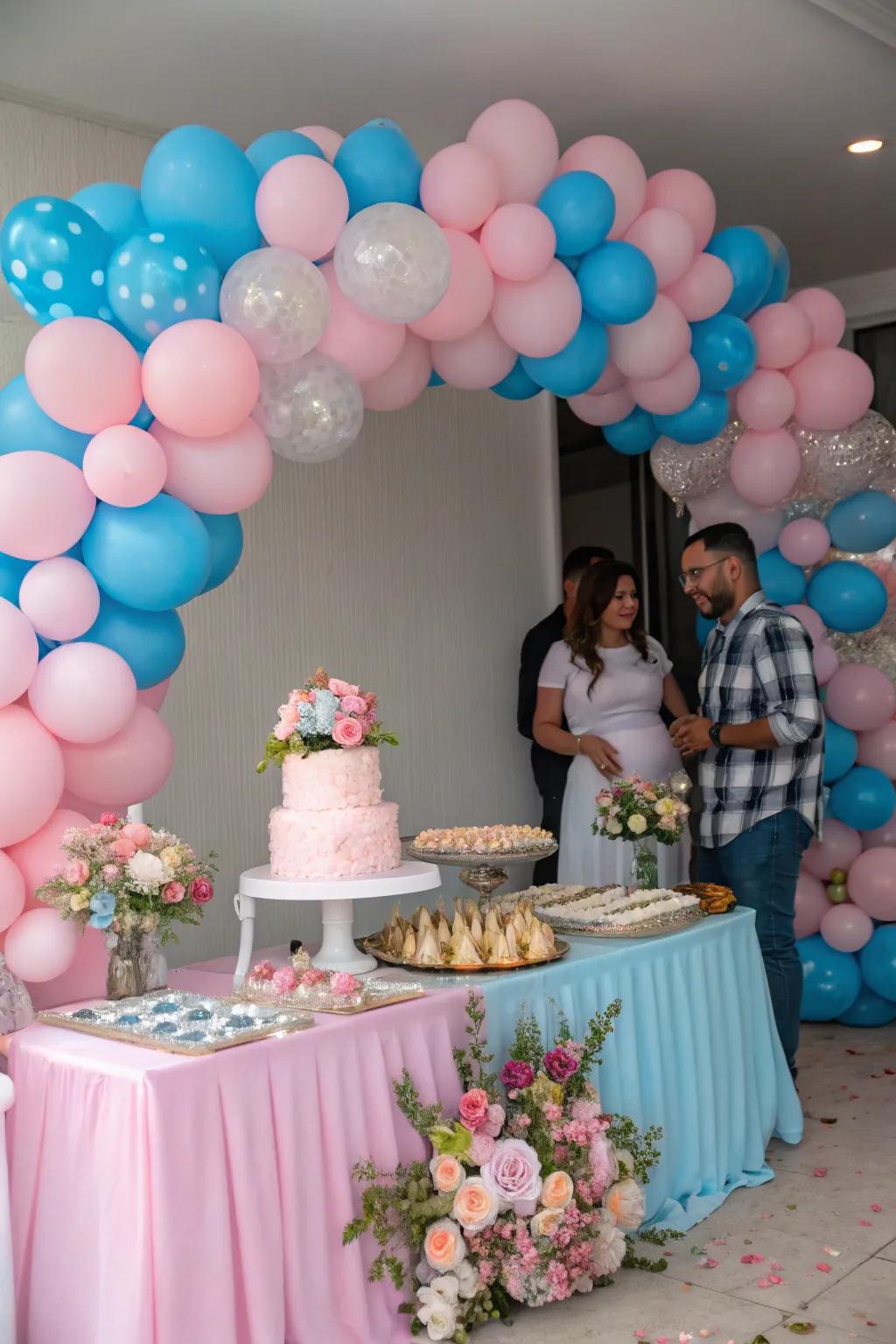 A vibrant balloon installation develops a celebratory ambiance appropriate for your occasion to reveal the anticipated arrival.