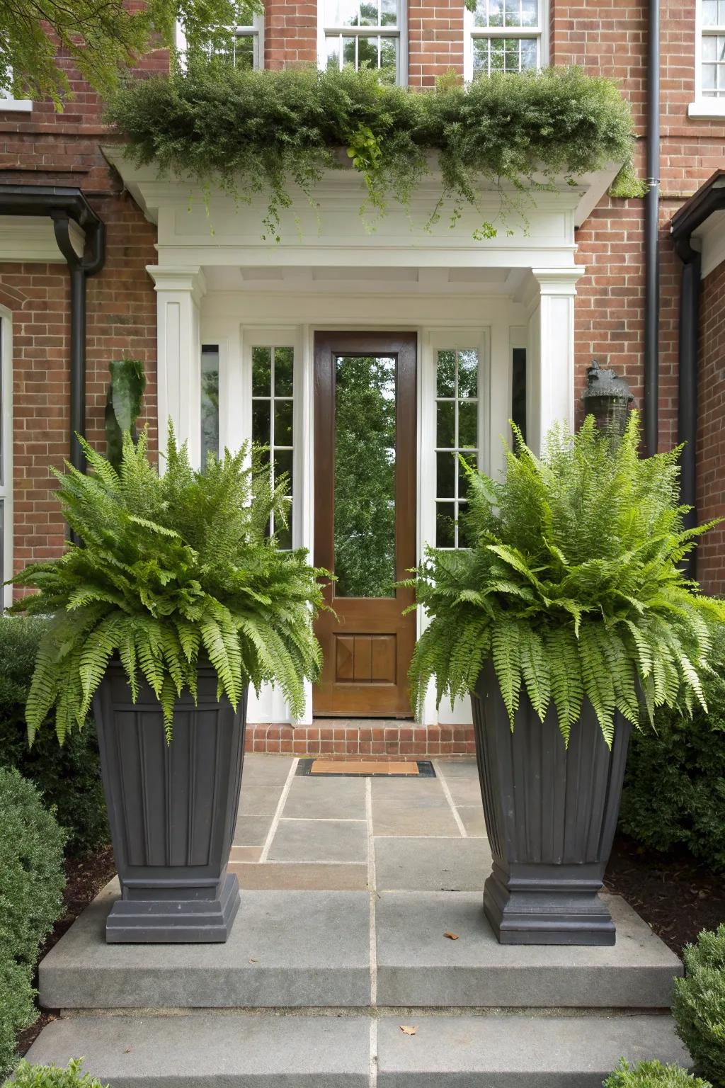 Symmetrical planters introduce a sense of timelessness to any porch.