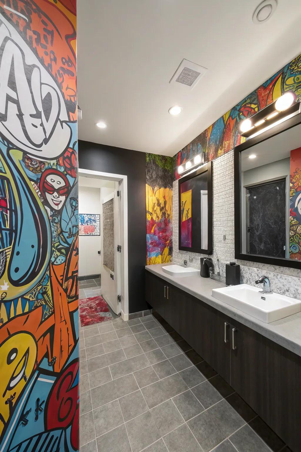 Strong colors and designs can make a bathroom a vibrant space.