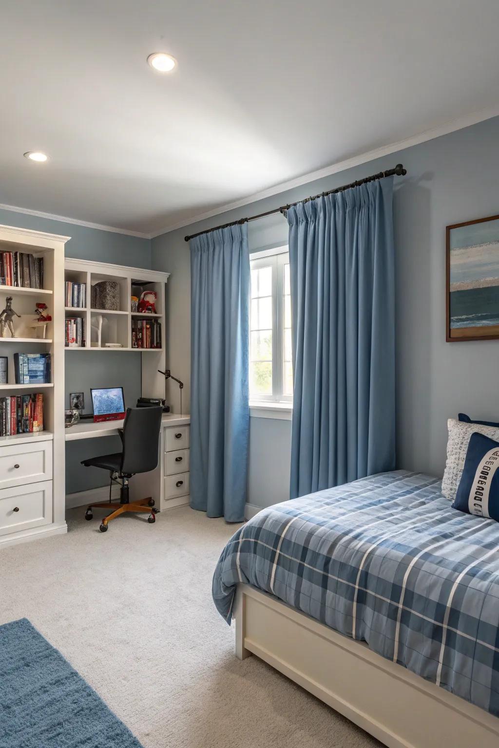 Curtains that complement wall colors create a unified aesthetic.