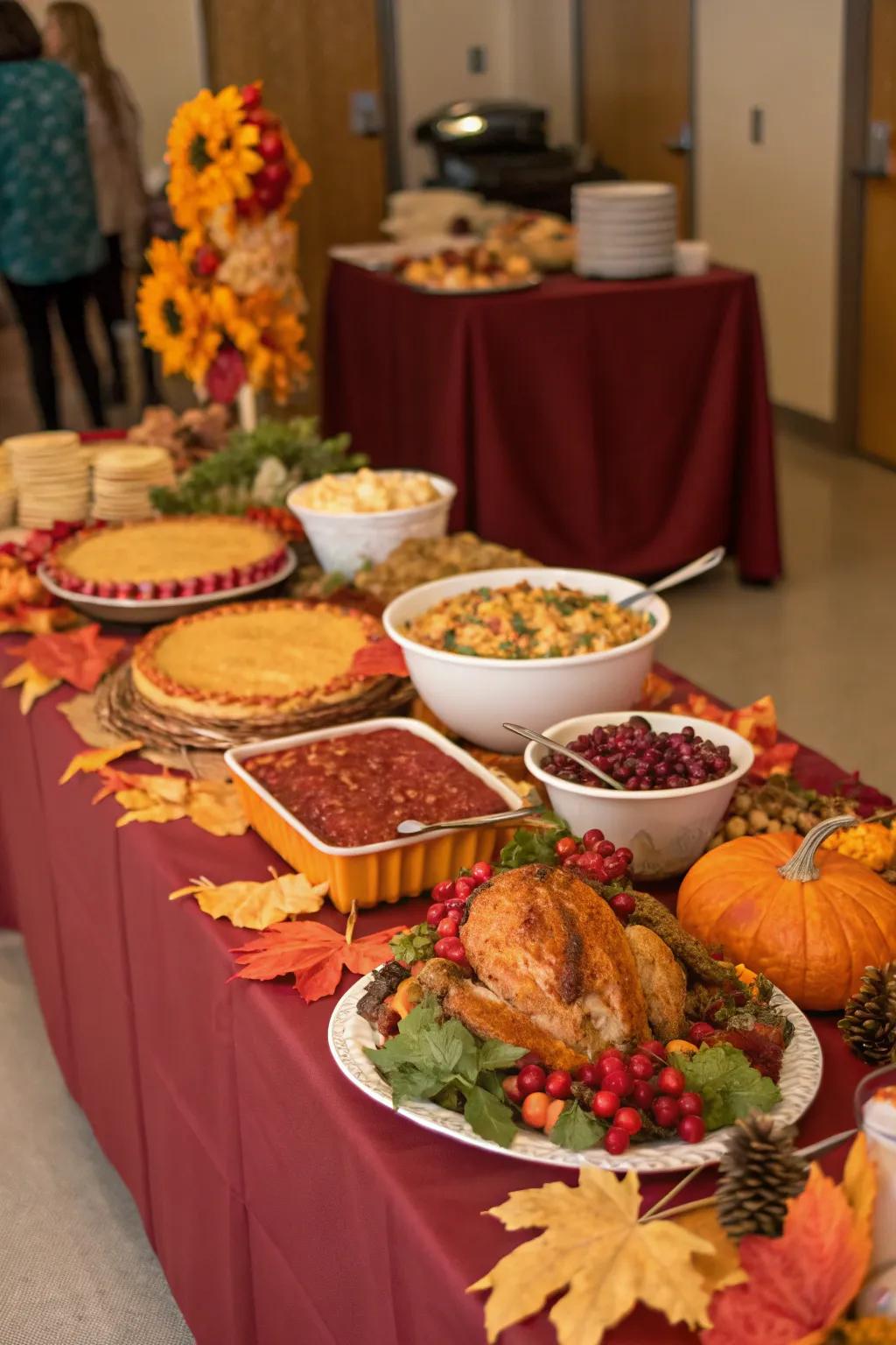 A Thanksgiving buffet showcases rich autumnal colors.