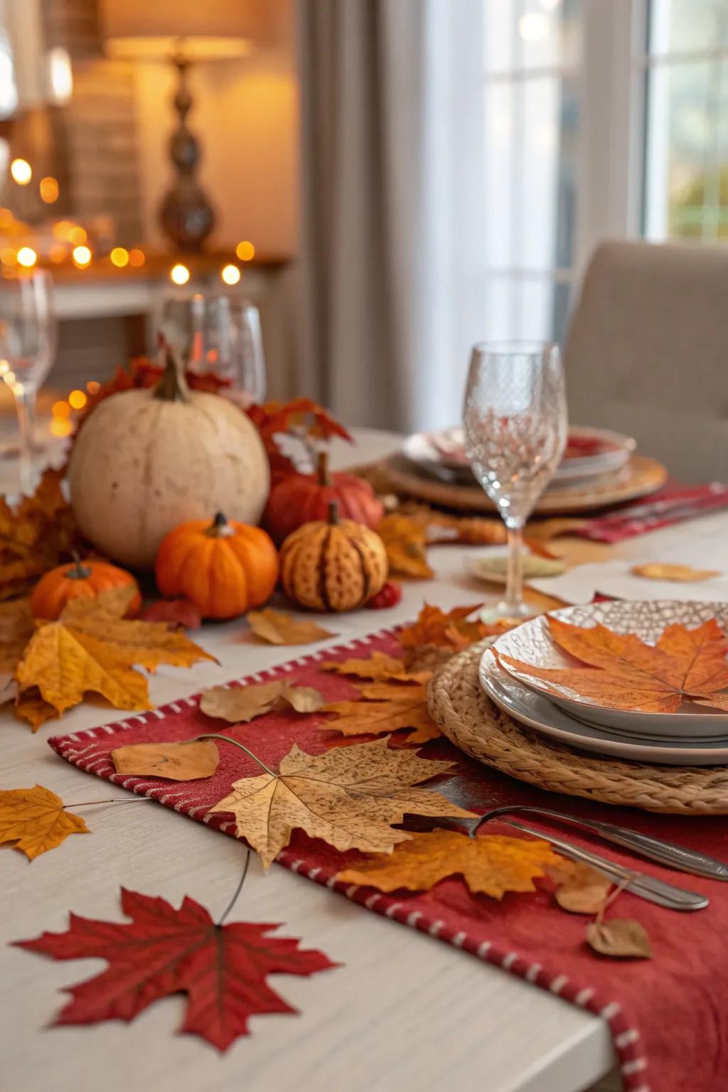 The vibrant hues of fall are showcased in this table setting.