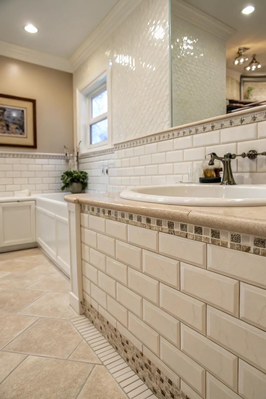 Curved trim provides a smooth and elegant finish for any tiled surface.