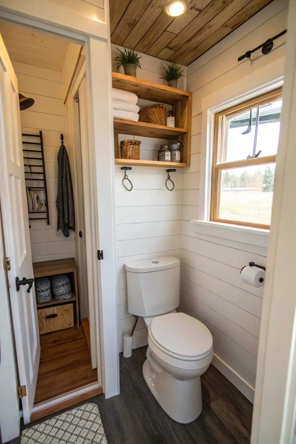 Corner toilet cleverly positioned to optimize bathroom space