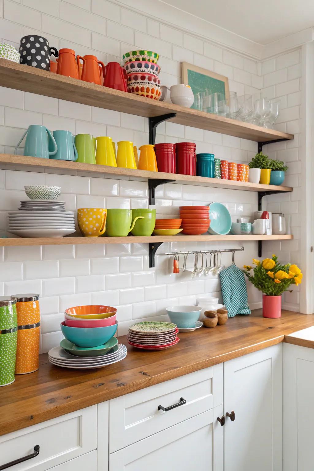 Open shelving provides easy access to everyday items and adds a personal touch.