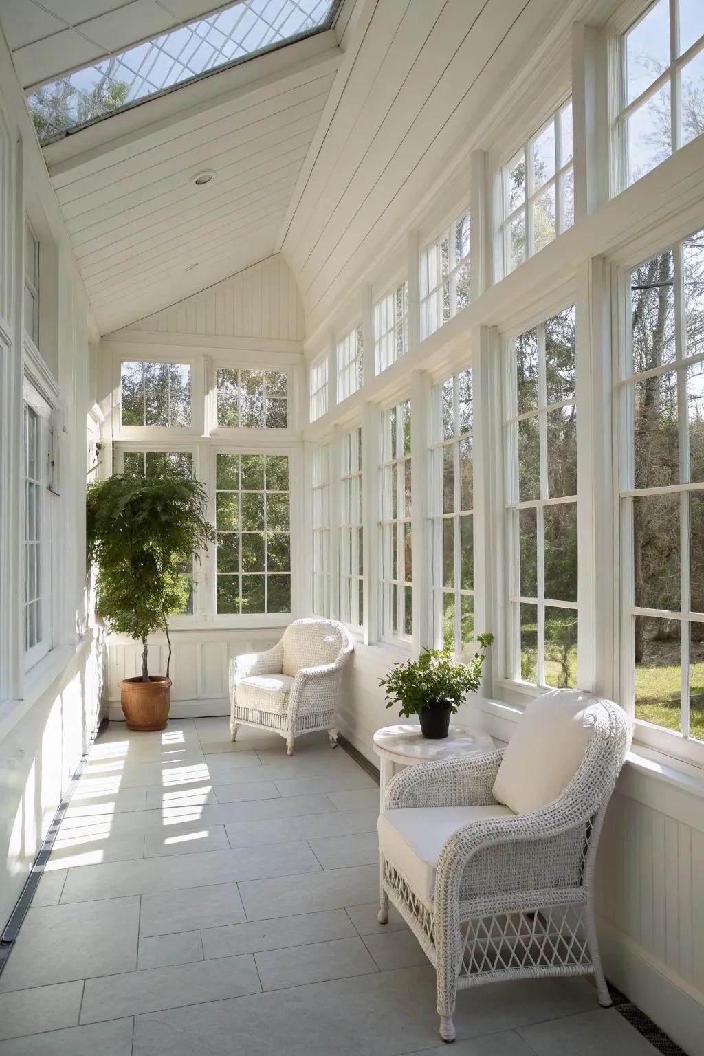 A sunroom painted in classic white, enhancing natural light and creating an open, clean feel.