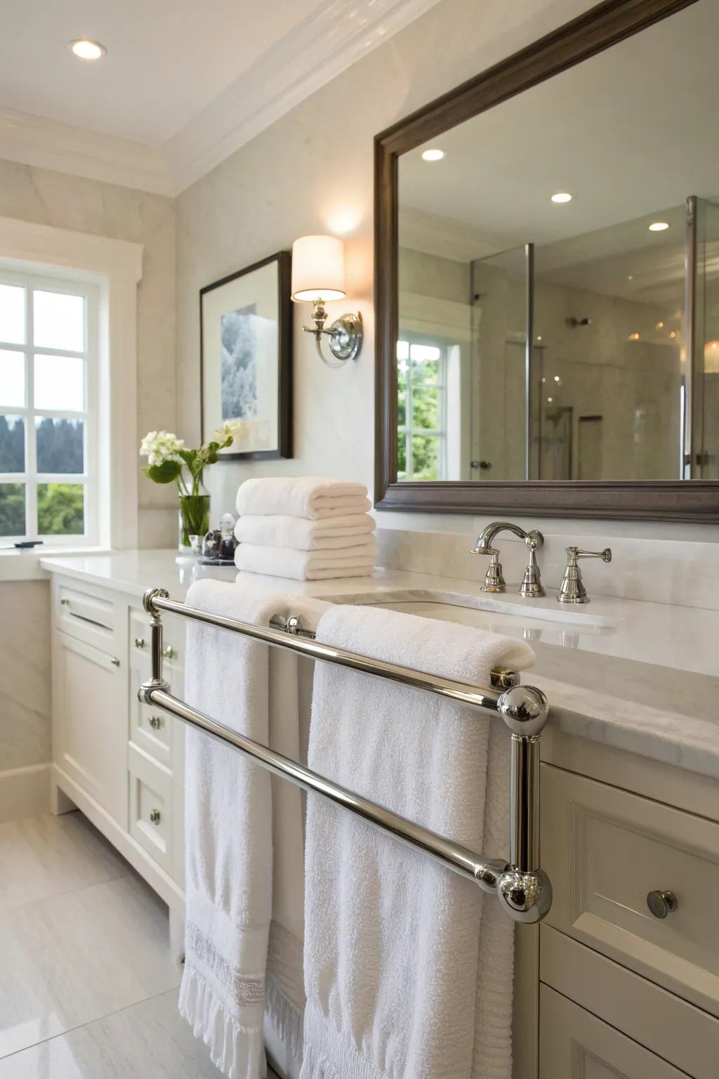 The classic towel bar: a dependable choice for any bathroom setting.