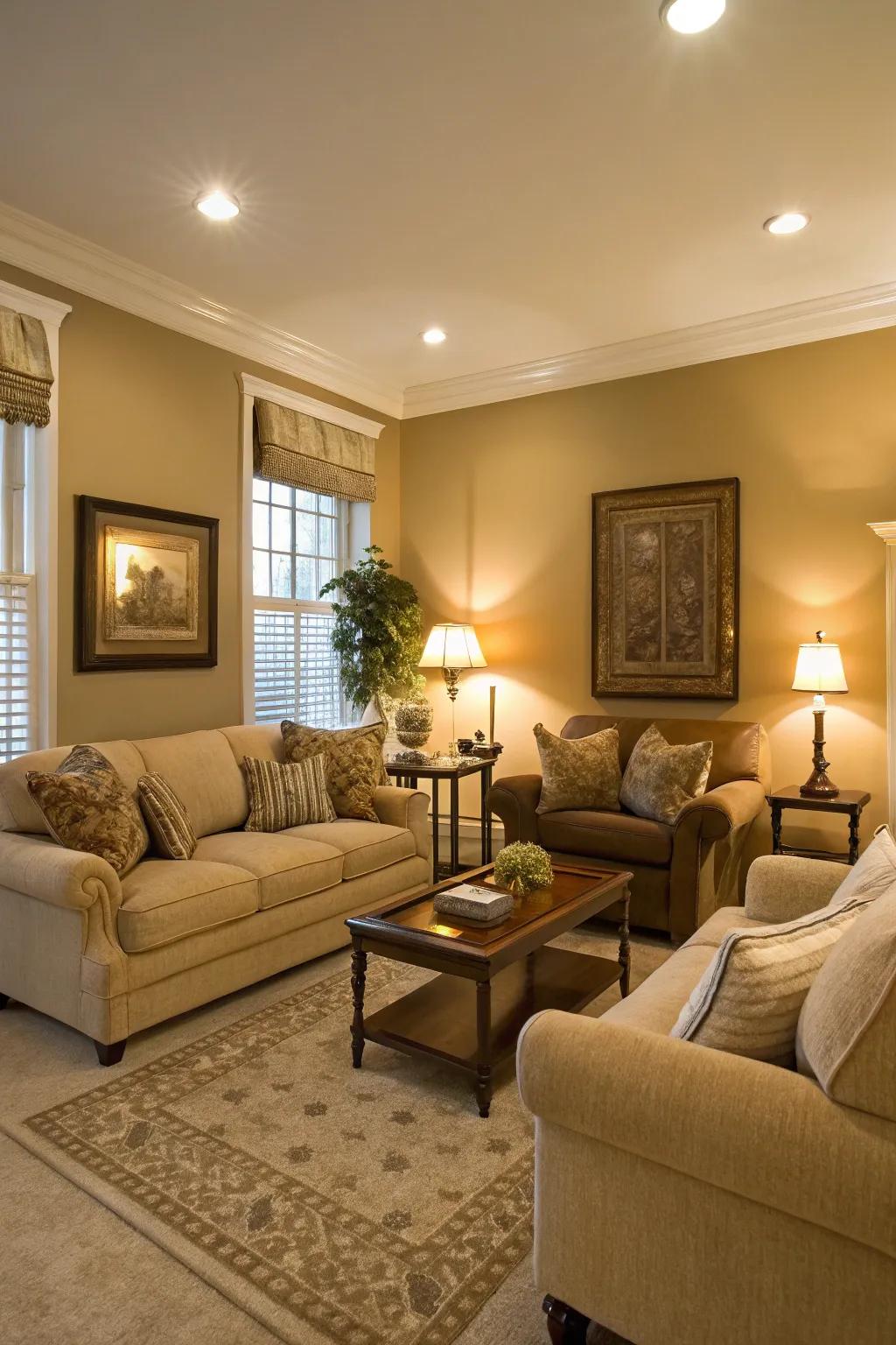A townhouse living area showcasing inviting warm neutral shades.