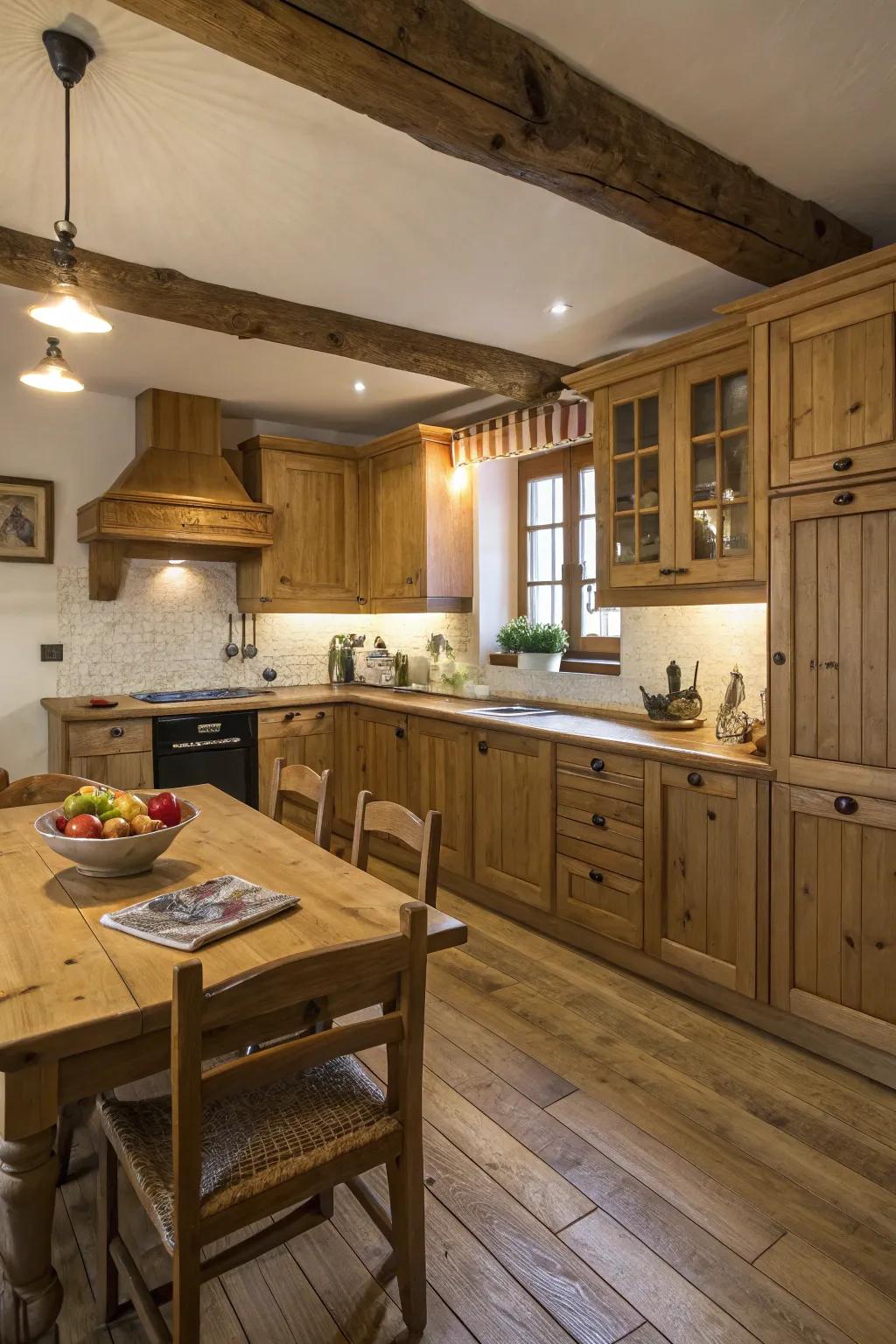 Natural wood cabinetry establishes a hospitable environment in this classic kitchen.
