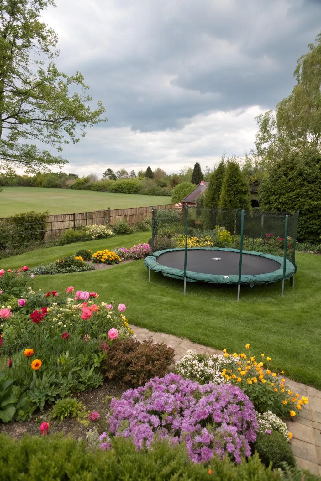 An in-ground jumper effortlessly unified with the surrounding garden design.