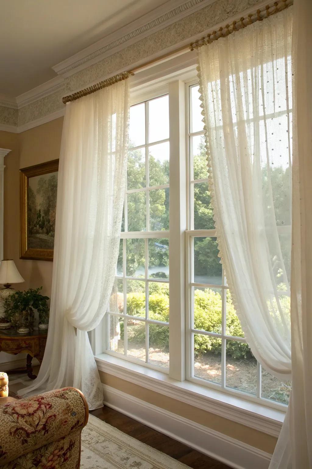 Window featuring elegant trim that accentuates the room's sunlight.