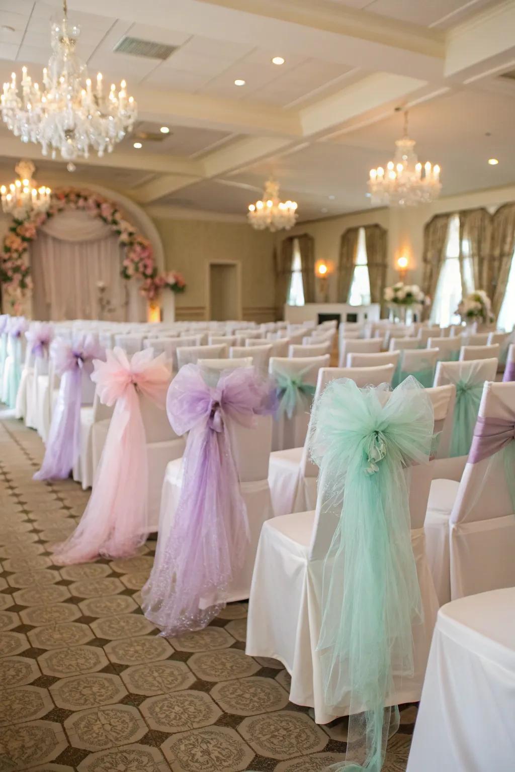 Elevate your seating arrangement with captivating net bows.