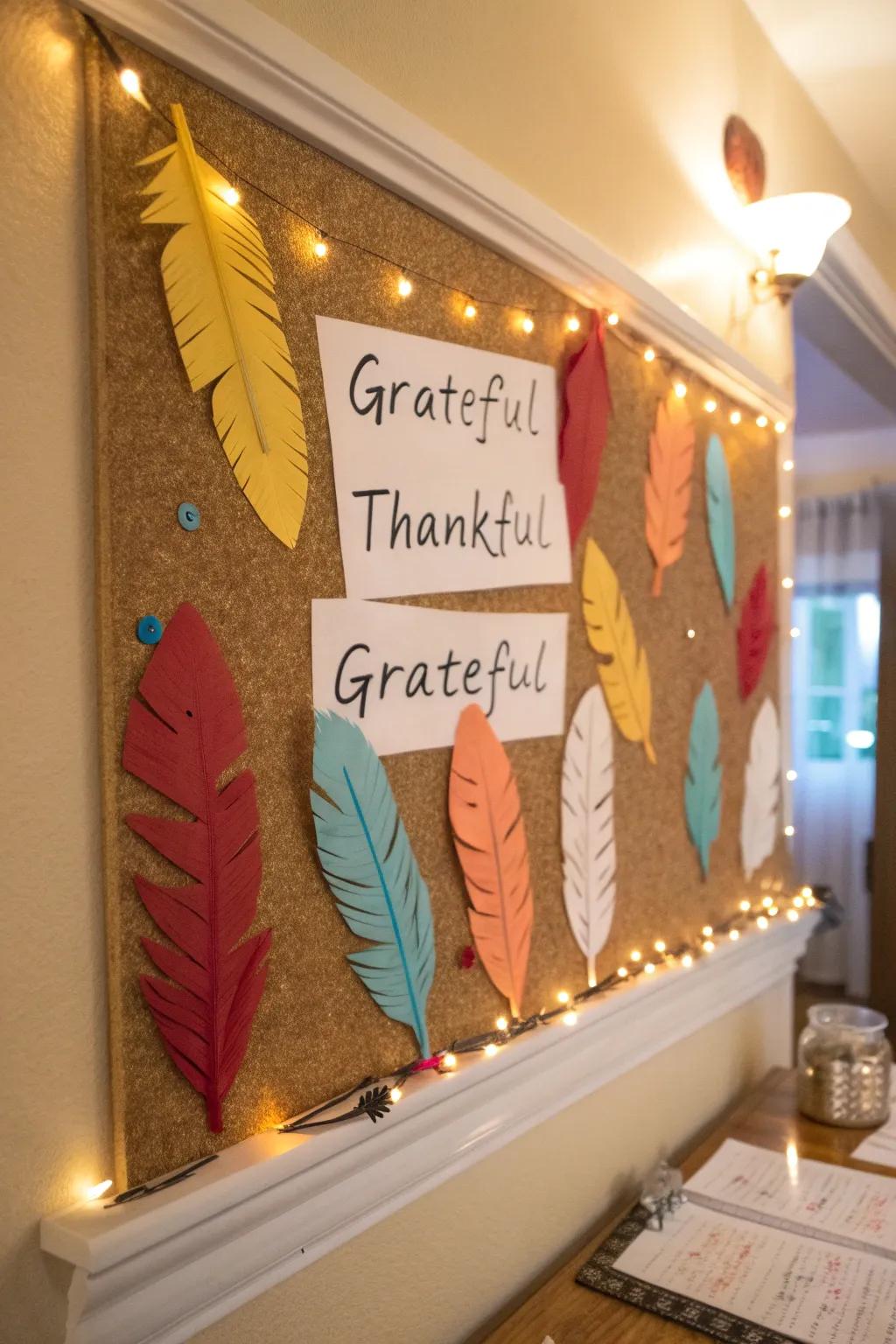 A gratitude-centered turkey display board showcasing genuine messages.