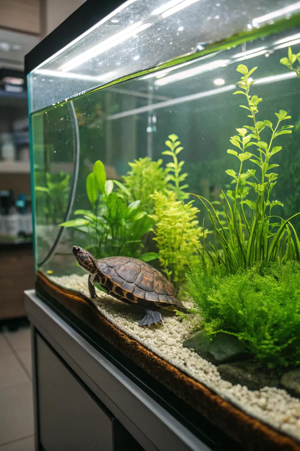 Vegetation infuses vibrancy and innate allure into your turtle's dwelling.