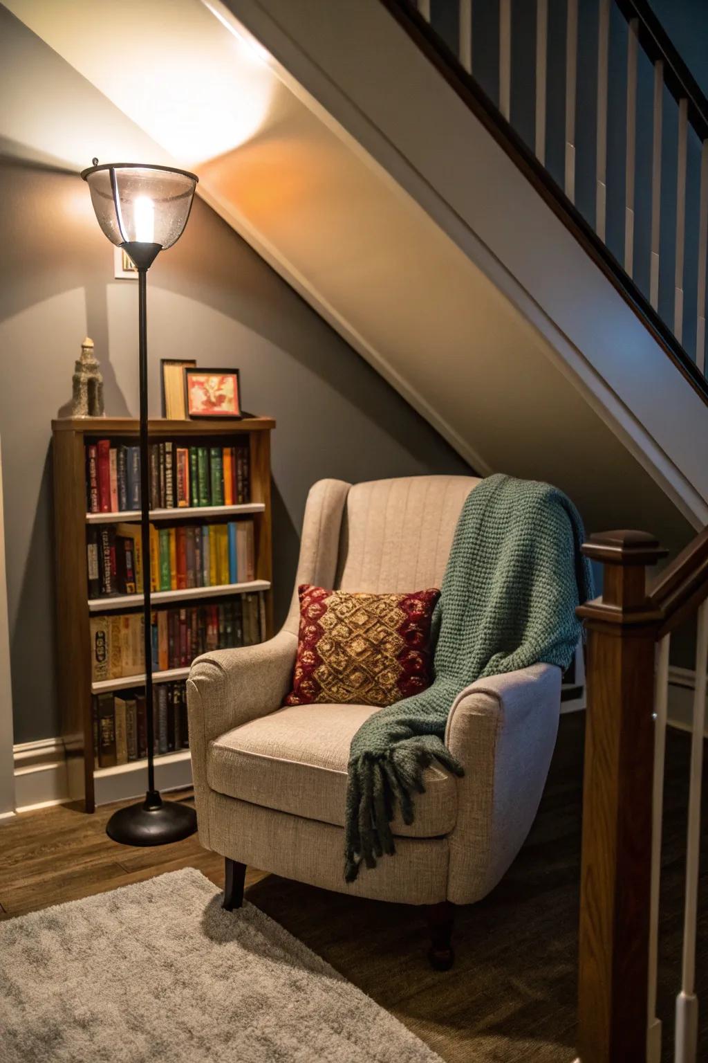 Design your personal reading retreat beneath the staircase.