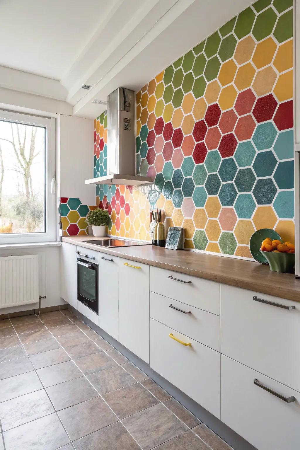 Introduce a modern touch with multi-colored honeycomb designs.