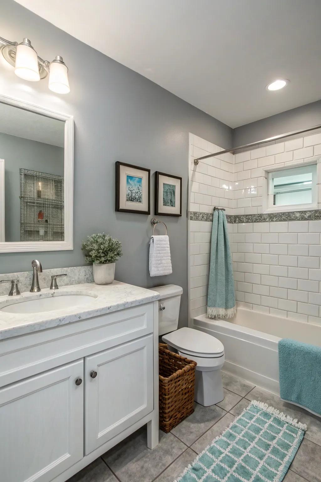 Neutral palettes foster an inclusive and peaceful bathroom setting.