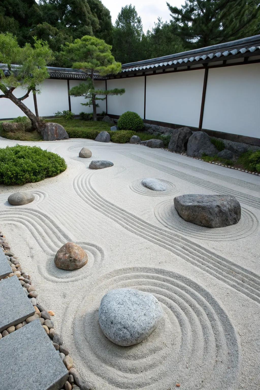 A serene Zen garden employing sand to cultivate tranquility.