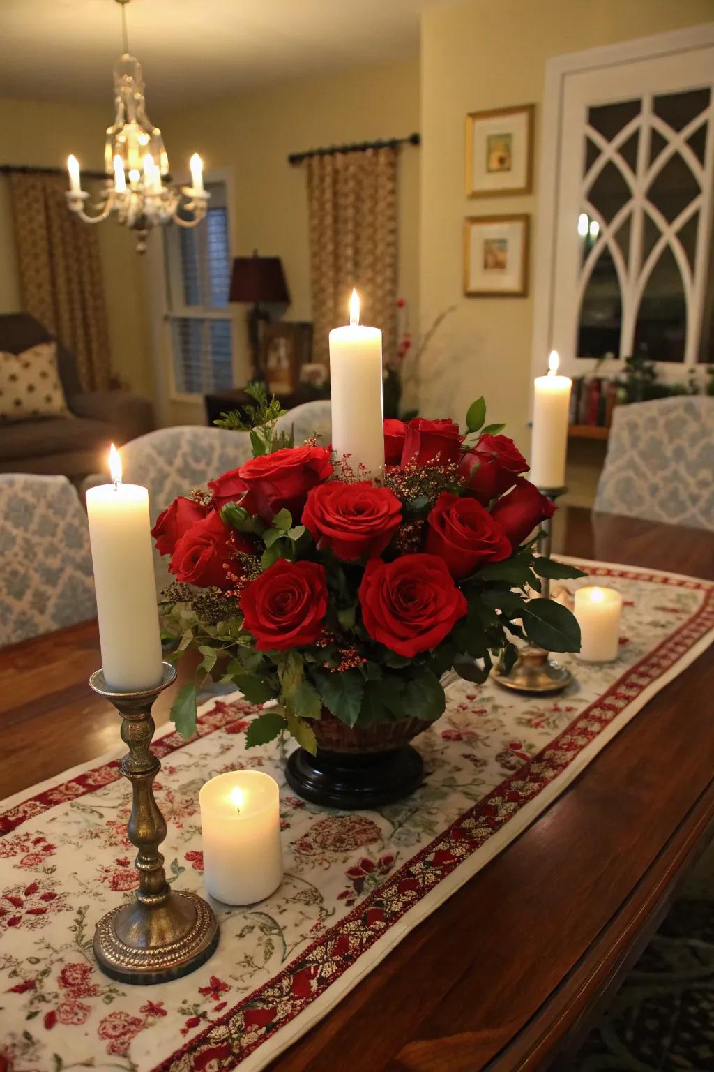 Classic sophistication defined by roses and soft candlelight.