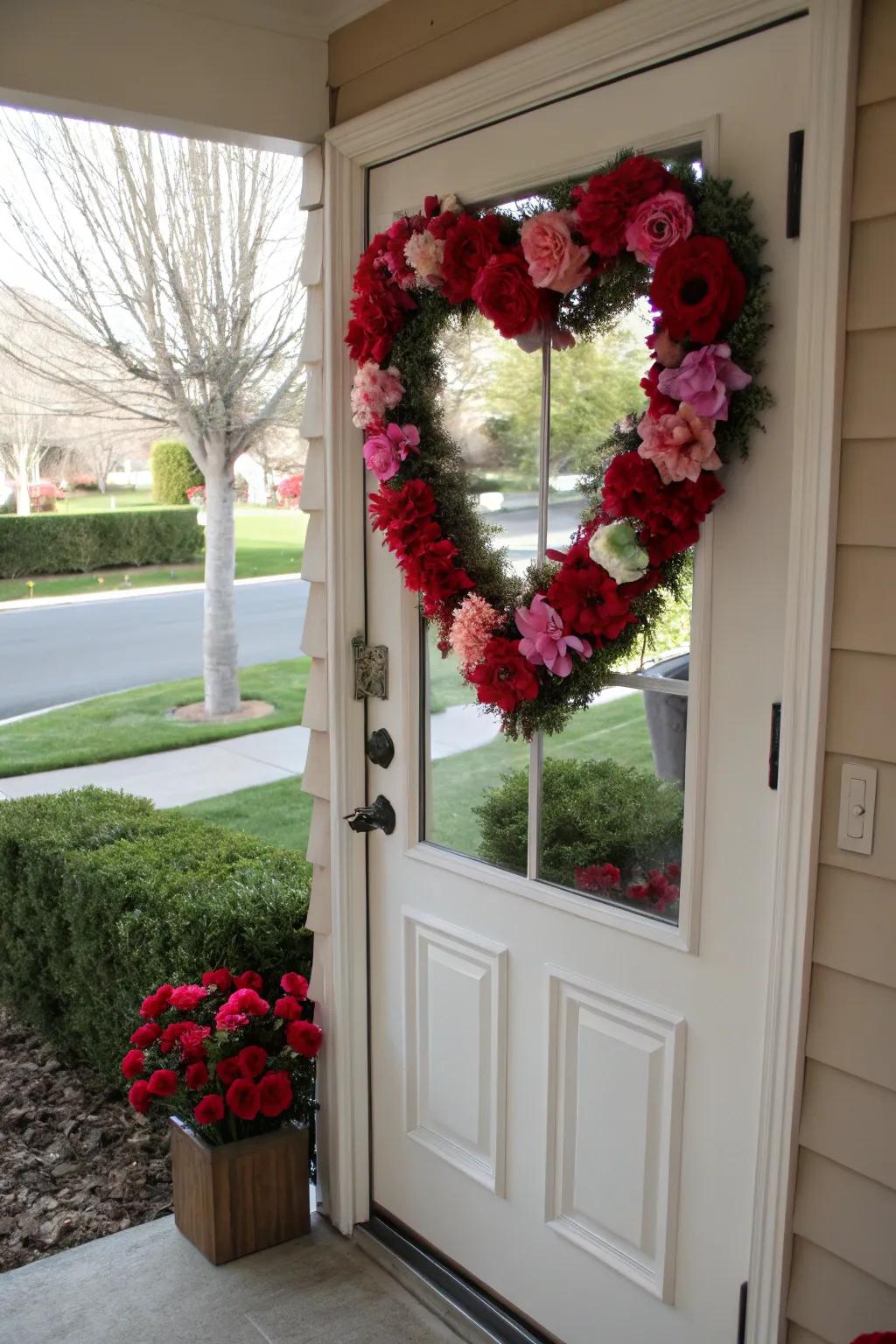 Heart-shaped flower garland for a welcoming entrance