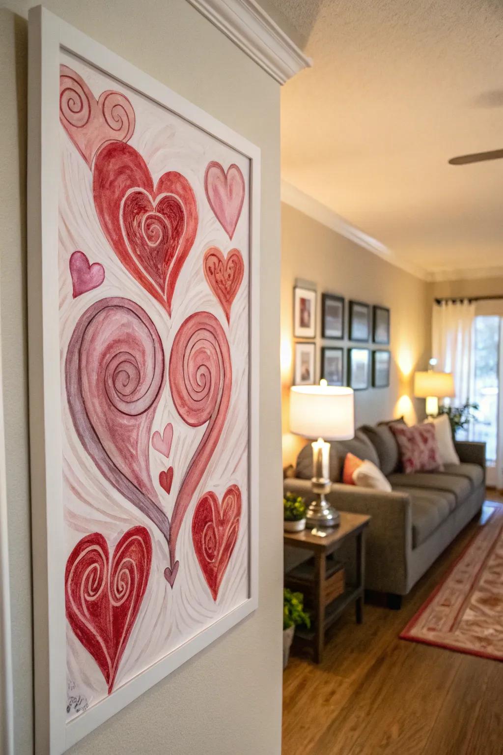 Watercolor heart swirls create a tender and romantic atmosphere.