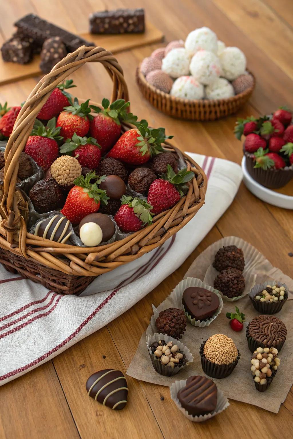 An extravagant chocolate lover's basket ideal for Valentine's Day.