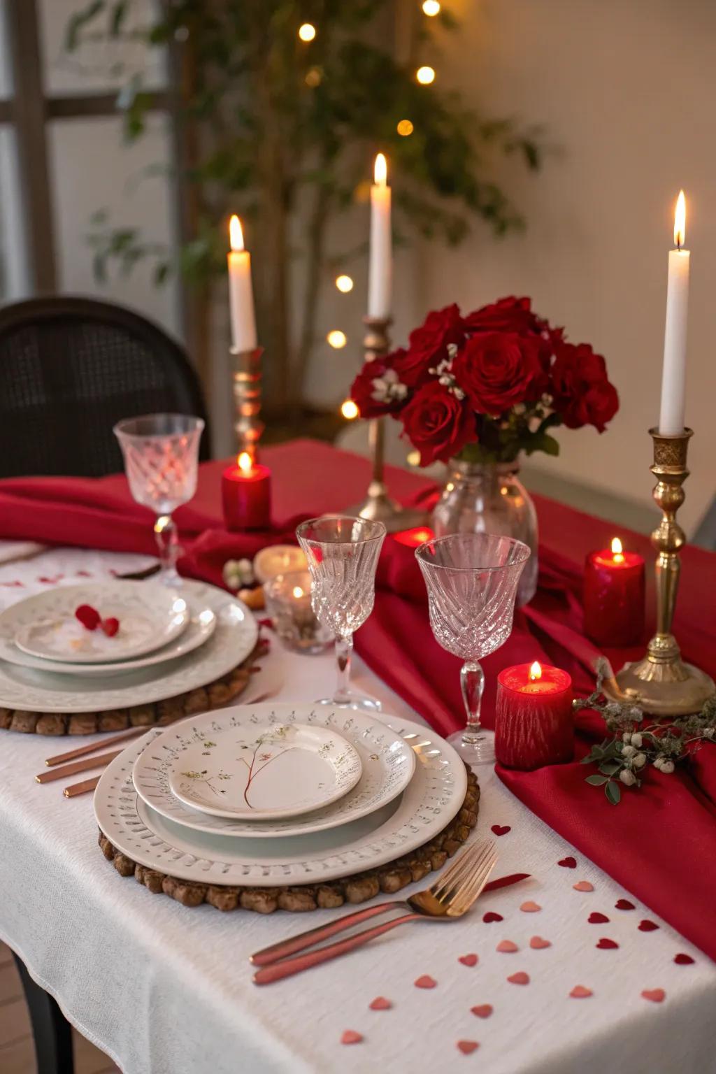 A romantic dinner table arrangement perfect for Valentine's Day.