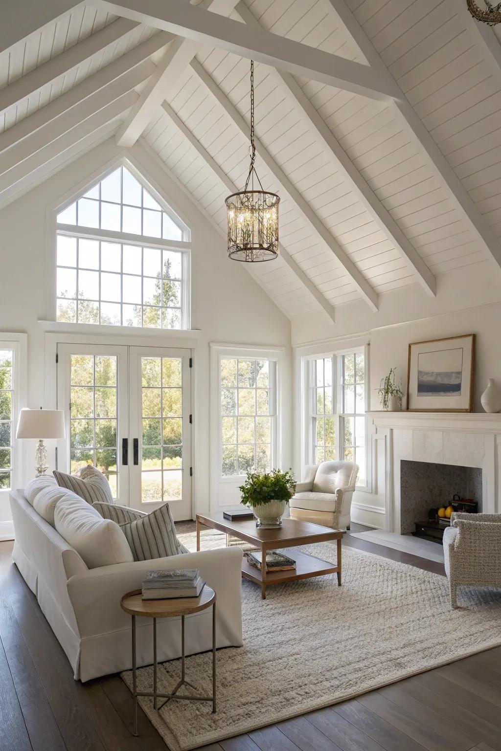 A completely white vaulted ceiling brings enduring sophistication to your living space.