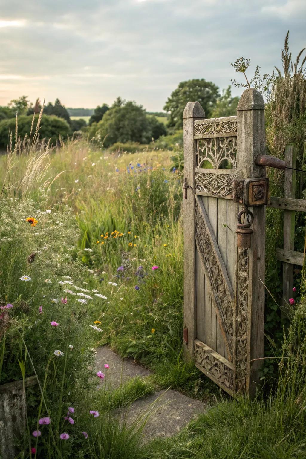 A country-style timber gate that introduces a classic appeal to any garden setting.