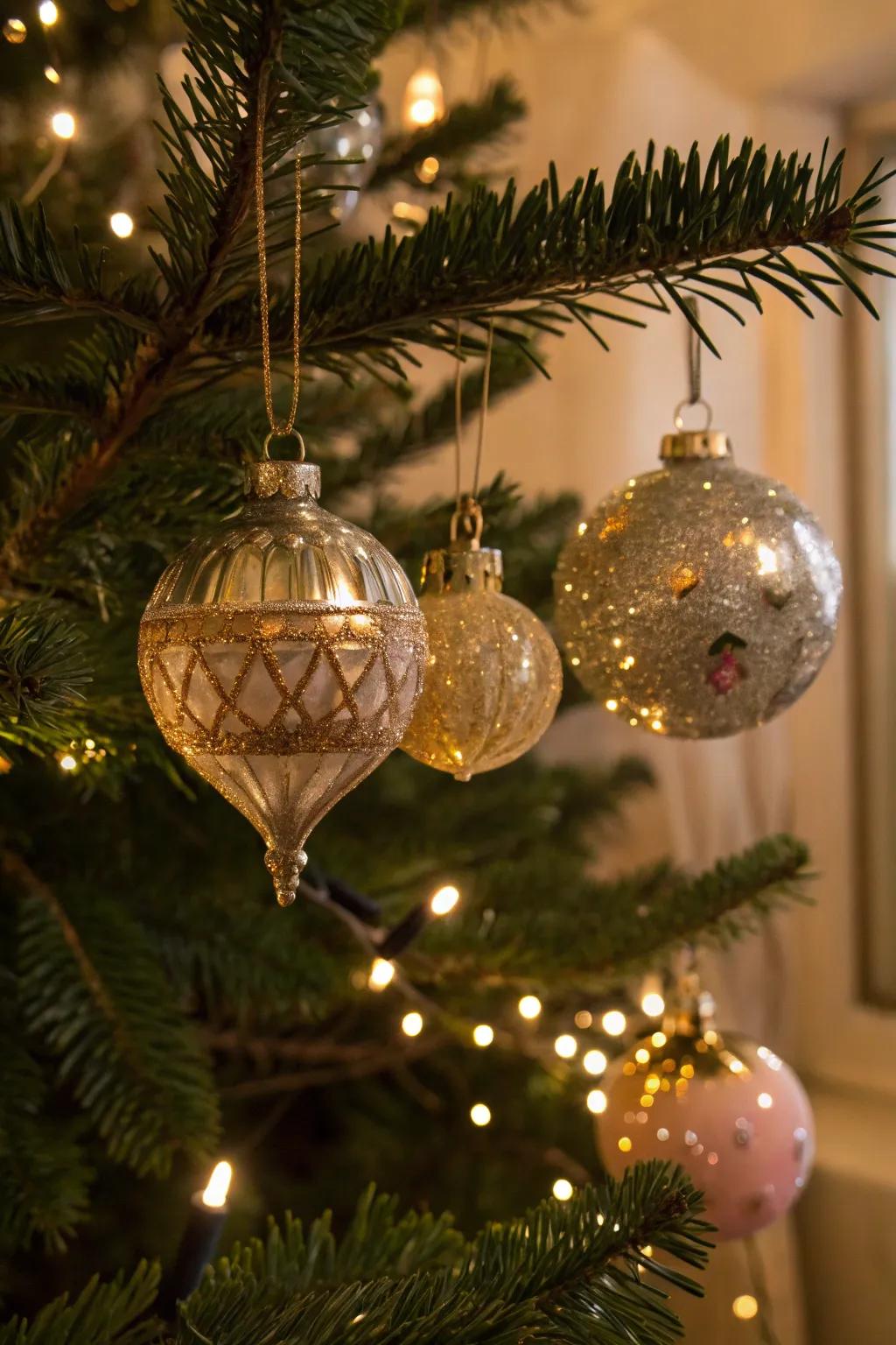 Timeless glass ornaments on a vintage-inspired Christmas tree.